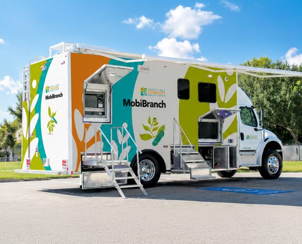 MobiBranch branded van featuring the mobile banking campaign identity